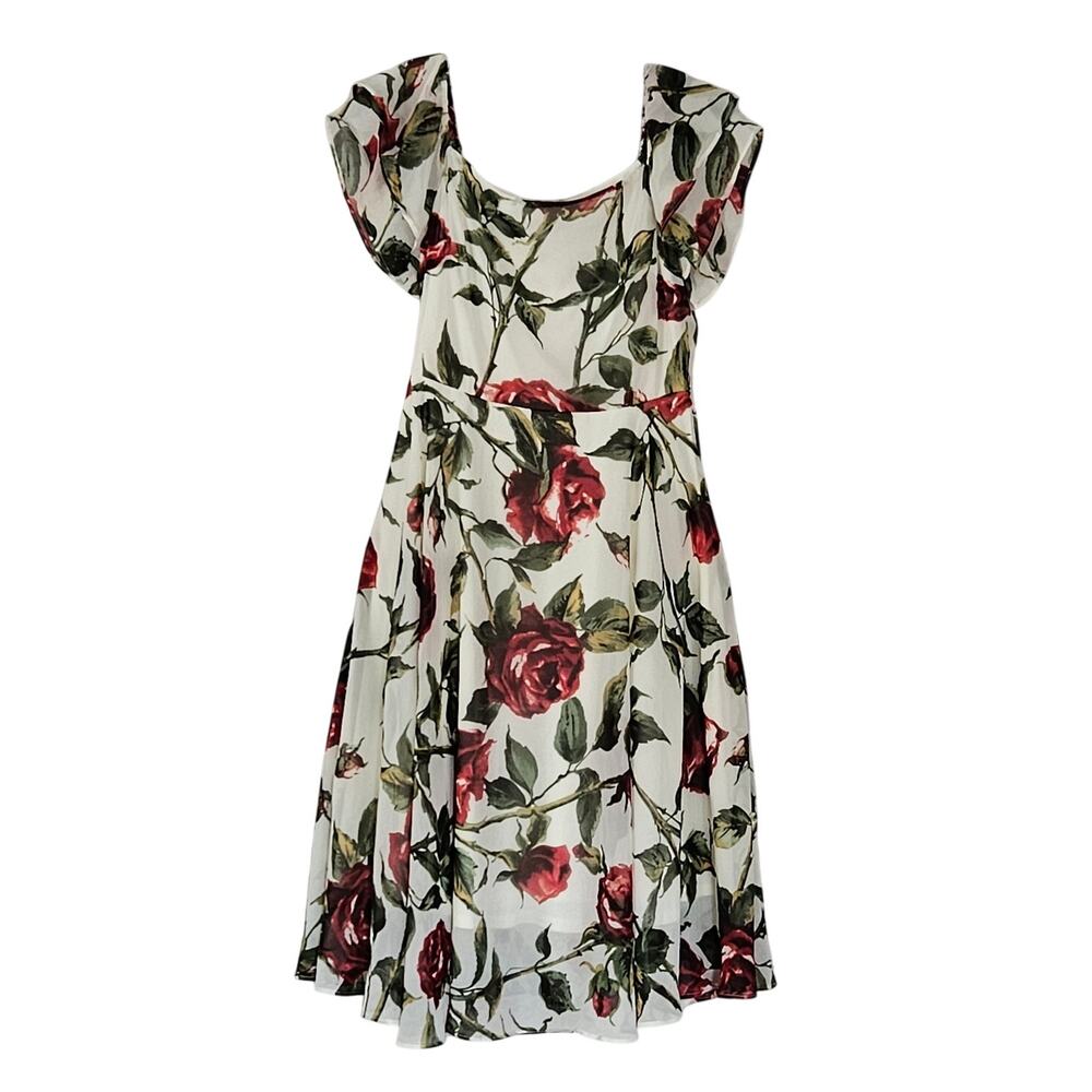 Betsey Johnson Rosey Day Off or On Shoulder Chiffon Midi Dress Sz S?